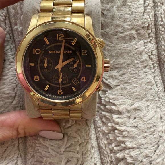 Michael Kors Men's Gold-Tone Oversized Runway Watch‎ Black Dial Quartz - Picture 1 of 6